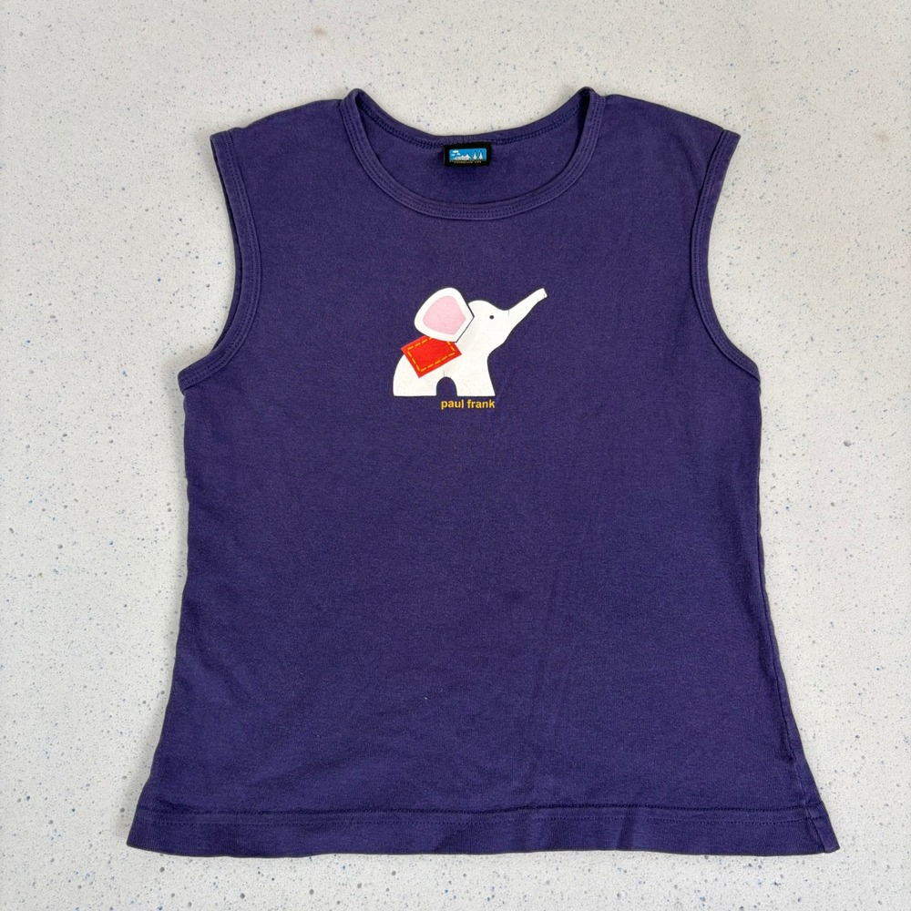 Vintage Paul‎ Frank Elephant Graphic Purple Sleeveless Tank Top Y2K Youth Small
